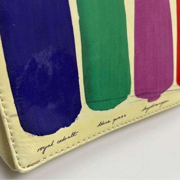 Kate Spade Patent Leather Clutch Gene Brushstroke Flower Colors Paint Bag Purse - Picture 6 of 10